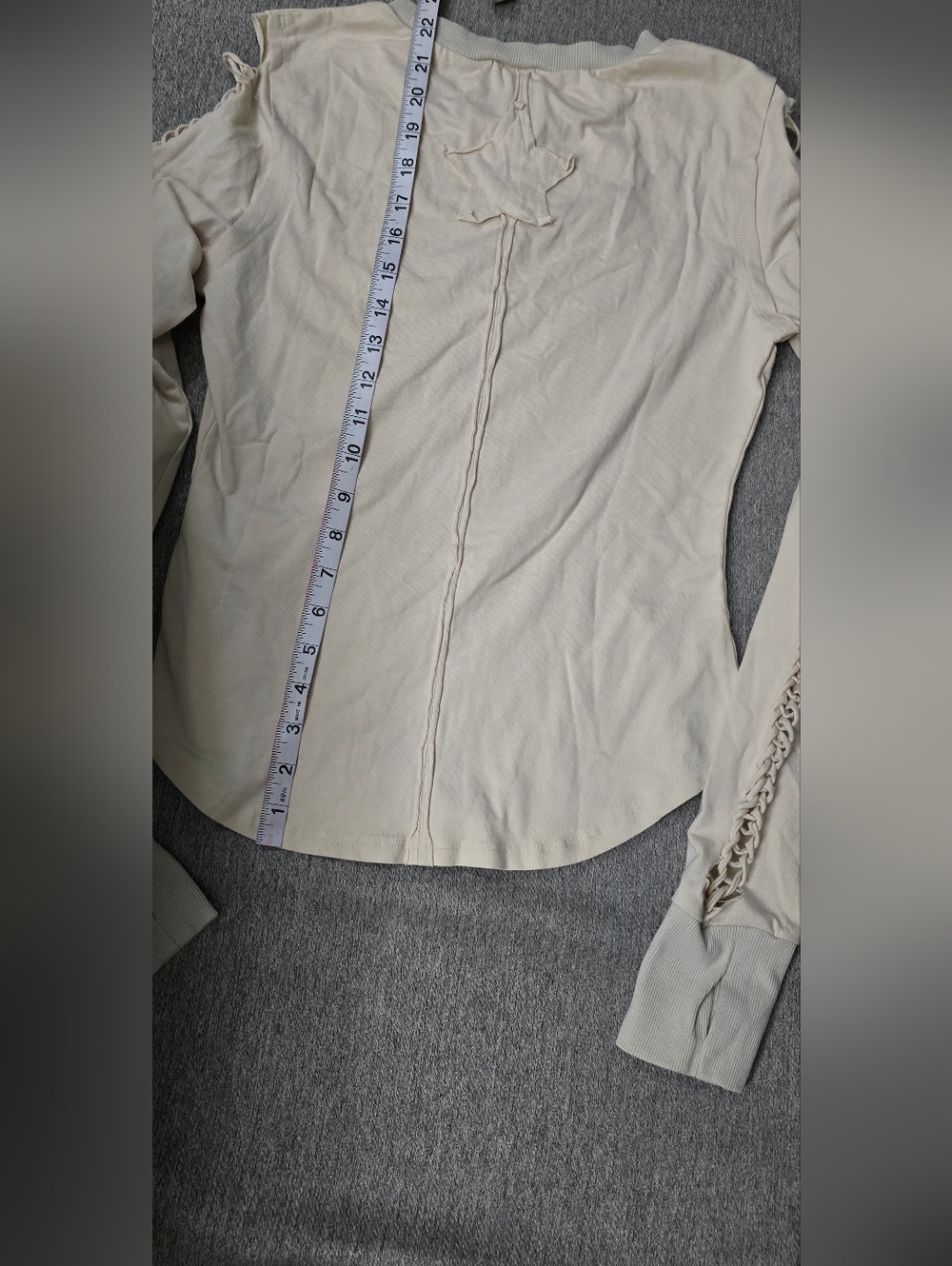 Lattice-Sleeve Long Sleeve Top in Light Ivory - Picture 12 of 14